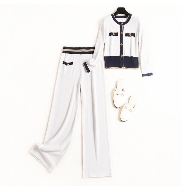 women knitted two piece set spring 2021 elegant single breasted cardigans and striped waist wide leg pants outfits white
women knitted two piece set spring 2021 elegant single breasted cardigans and striped waist wide leg pants outfits white