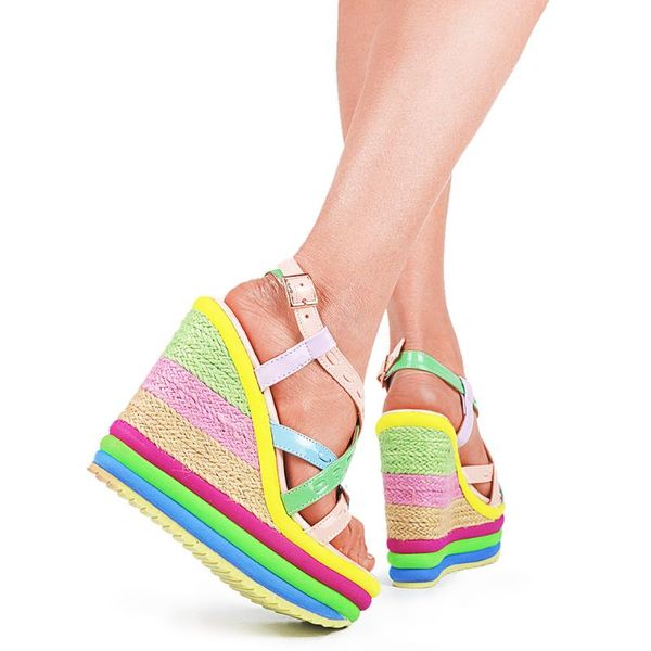 2021 new mixed color open toe high heels women sandals flax rainbow wedges shoes for women buckle strap summer shoes, Black
2021 new mixed color open toe high heels women sandals flax rainbow wedges shoes for women buckle strap summer shoes, Black