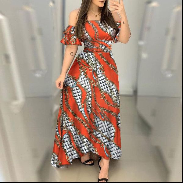 women off shoulder chains print shirring design ruffles maxi dress elegant party dress celebrity evening party dress, Black;gray
women off shoulder chains print shirring design ruffles maxi dress elegant party dress celebrity evening party dress, Black;gray