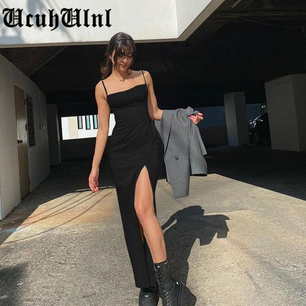 casual dresses spaghetti strap black dress goth bodycon high waist slit women street backless party club wear, Black;gray
casual dresses spaghetti strap black dress goth bodycon high waist slit women street backless party club wear, Black;gray