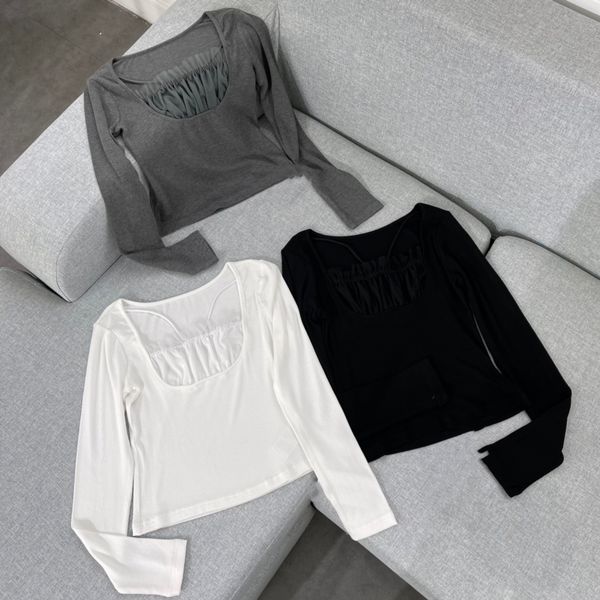 women designer t shirt2021 new mesh ribbon splicing square collar slim versatile long sleeve temperament t-shirt female, White
women designer t shirt2021 new mesh ribbon splicing square collar slim versatile long sleeve temperament t-shirt female, White