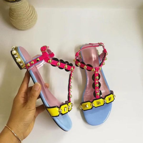 ollmurs fashion color pink yellow bicolor t-strap flat sandals metal decor bohemian beach shoes gladiator shoes women, Black
ollmurs fashion color pink yellow bicolor t-strap flat sandals metal decor bohemian beach shoes gladiator shoes women, Black