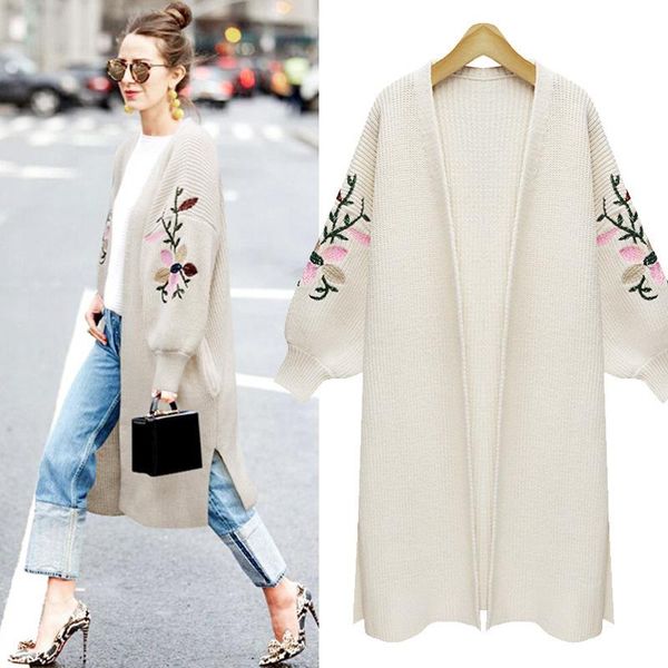 women's sweaters long cardigan ladies 2021 spring fashion embroidery knit sweater women large size casual coat winter clothing, White;black
women's sweaters long cardigan ladies 2021 spring fashion embroidery knit sweater women large size casual coat winter clothing, White;black
