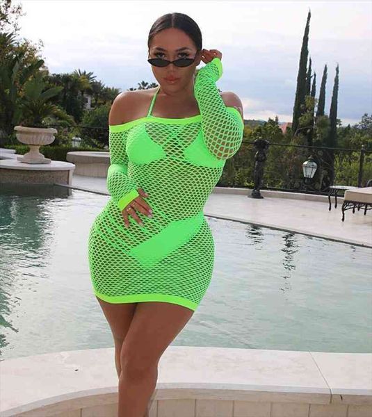 neon green summer women dresses beach off the shoulder long sleeve bodycon mesh hollow out clubwear mini vestidos, Black;gray
neon green summer women dresses beach off the shoulder long sleeve bodycon mesh hollow out clubwear mini vestidos, Black;gray