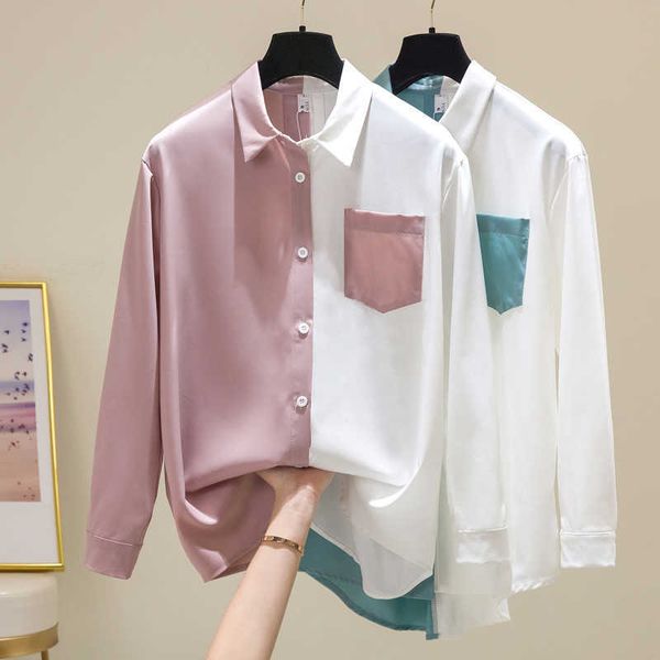 korean clothing women's and blouses ol style loose blouse women shirts polo collar long sleeve patchwork casual pink 210604, White
korean clothing women's and blouses ol style loose blouse women shirts polo collar long sleeve patchwork casual pink 210604, White