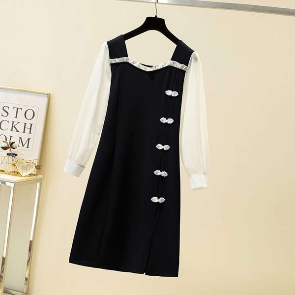 large women's dress new improved version of cheongsam in spring 2021, Black;gray
large women's dress new improved version of cheongsam in spring 2021, Black;gray
