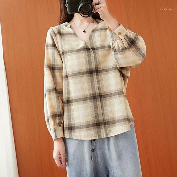 oversized women cotton linen arrival 2021 autumn vintage style v-neck plaid loose female casual blouses shirts s2559 women's &, White
oversized women cotton linen arrival 2021 autumn vintage style v-neck plaid loose female casual blouses shirts s2559 women's &, White