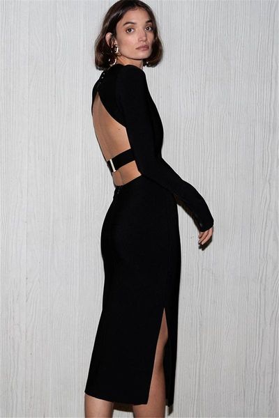casual dresses black long sleeve backless buckle slit bandage dress women winter evening party, Black;gray
casual dresses black long sleeve backless buckle slit bandage dress women winter evening party, Black;gray