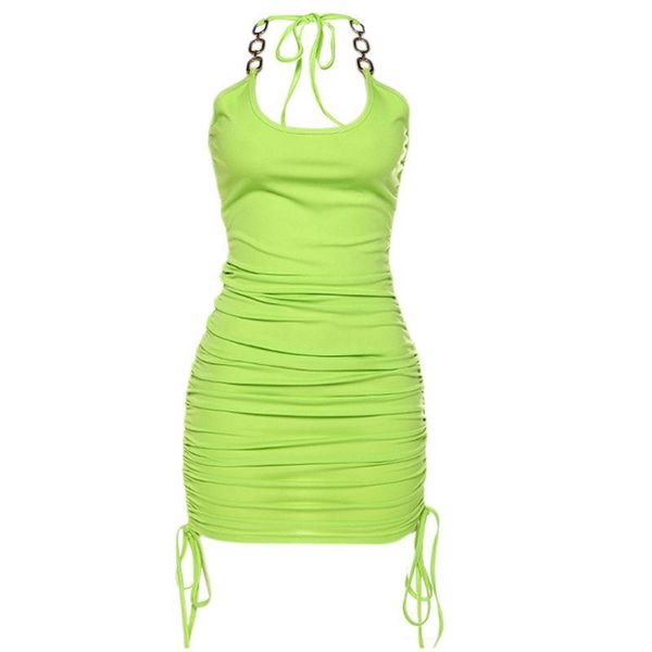 casual dresses women halter chain backless ruched drawstring neon green bodycon mini dress, Black;gray
casual dresses women halter chain backless ruched drawstring neon green bodycon mini dress, Black;gray