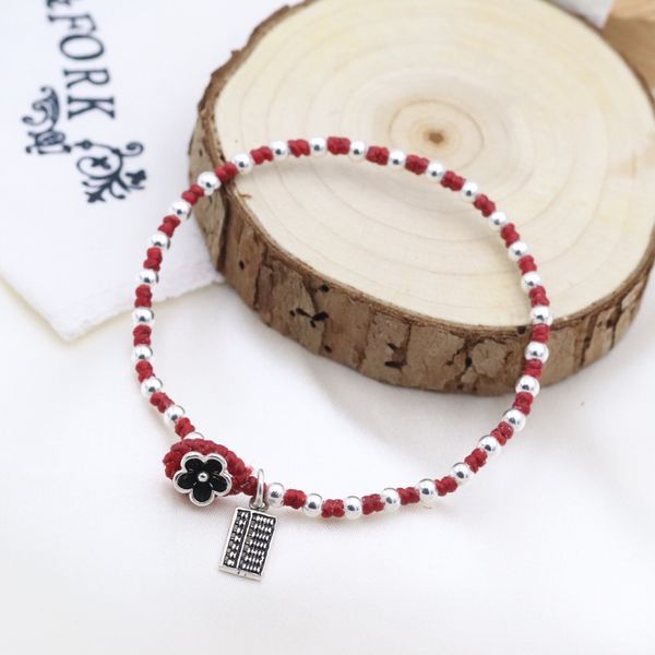 925 sterling silver abacus flower anklets for women hand-woven red rope beads bracelet on the leg female retro jewelry jl002, Red;blue
925 sterling silver abacus flower anklets for women hand-woven red rope beads bracelet on the leg female retro jewelry jl002, Red;blue