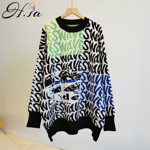 h.sa women casual sweater and pullovers letters knitted oversized sweater thick warm long harajuku sweater jumpers 210716, White;black
h.sa women casual sweater and pullovers letters knitted oversized sweater thick warm long harajuku sweater jumpers 210716, White;black
