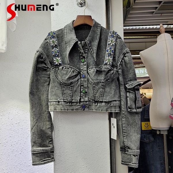 women's jackets 2021 autumn retro washed distressed short cowboy coat for ladies colorful rhinestone fake two-piece denim jacket women, Black;brown
women's jackets 2021 autumn retro washed distressed short cowboy coat for ladies colorful rhinestone fake two-piece denim jacket women, Black;brown