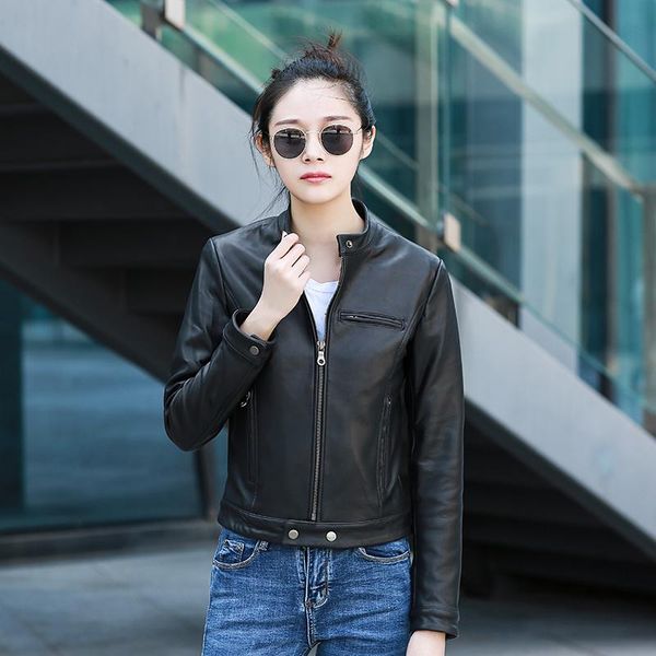 women's leather & faux short women genuine jacket sheepskin slim spring autumn wear coat, Black
women's leather & faux short women genuine jacket sheepskin slim spring autumn wear coat, Black