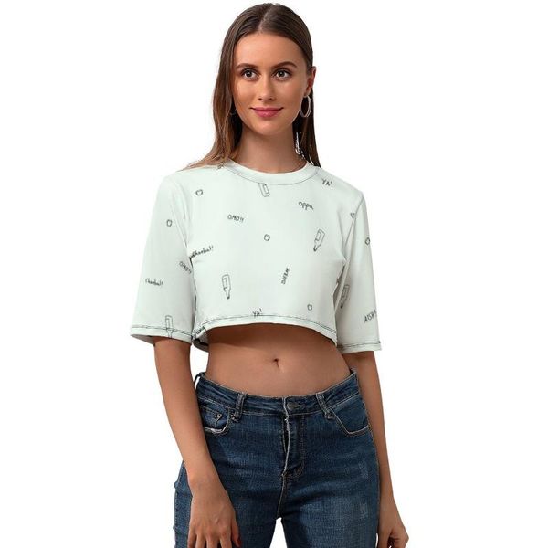 women's t-shirt k crop t shirt printed lady fashion casual short-sleeve o neck polyester tshirt, White
women's t-shirt k crop t shirt printed lady fashion casual short-sleeve o neck polyester tshirt, White
