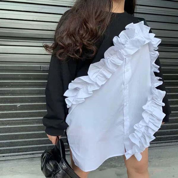 women's hoodies & sweatshirts spring autumn casual o-neck long sleeve black hit color patchwork white ruffles loose irregular sweatshir
women's hoodies & sweatshirts spring autumn casual o-neck long sleeve black hit color patchwork white ruffles loose irregular sweatshir