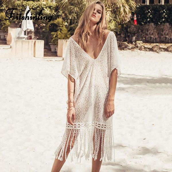 women's swimwear fitshinling fringe lace summer dress beach cover up bohemian v neck backless pareo holiday white short dresses, White;black
women's swimwear fitshinling fringe lace summer dress beach cover up bohemian v neck backless pareo holiday white short dresses, White;black