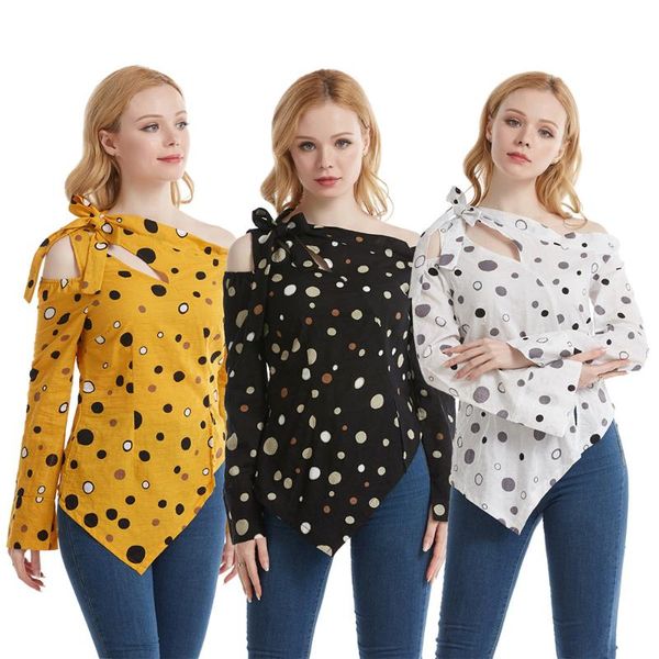 women casual polka dot blouse skew collar long sleeve bow boho vintage shirts lace up 2021 spring summer fashion new, White
women casual polka dot blouse skew collar long sleeve bow boho vintage shirts lace up 2021 spring summer fashion new, White