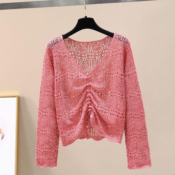 women's t-shirt women spring summer knitted thin loose v-neck hollow out breathable take drawstring long sleeve sunscreen shirt, White
women's t-shirt women spring summer knitted thin loose v-neck hollow out breathable take drawstring long sleeve sunscreen shirt, White
