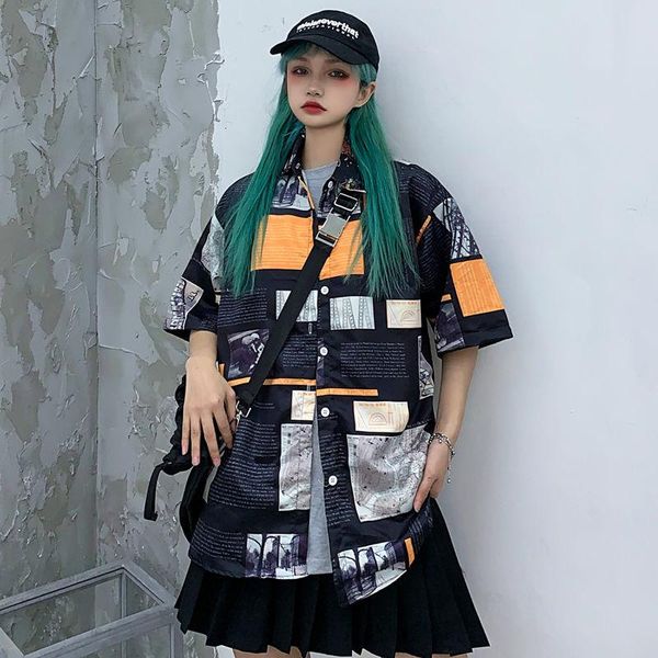 women's blouses & shirts vintage oversize women men couple hip hop clothes summer short sleeve turn-down collar casual ladies, White
women's blouses & shirts vintage oversize women men couple hip hop clothes summer short sleeve turn-down collar casual ladies, White