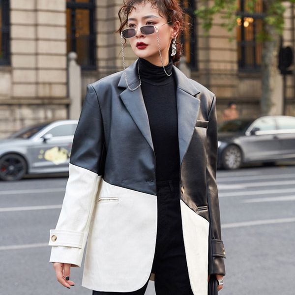 korean hit color pu leather jacket for women notched long sleeve patchwork casual blazers female fashion new fall, Black;brown
korean hit color pu leather jacket for women notched long sleeve patchwork casual blazers female fashion new fall, Black;brown