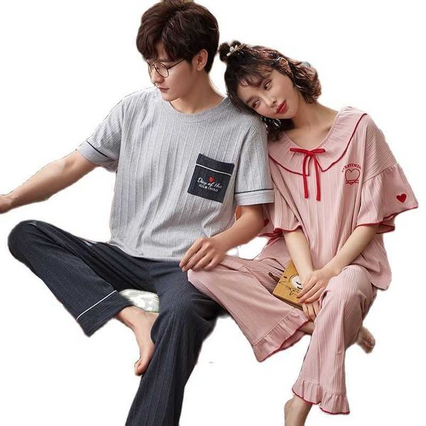 plus size 5xl knited cotton pajama sets summer print pijama couple short sleeve men's sleepwear o-neck female pyjamas 210922, Black;brown
plus size 5xl knited cotton pajama sets summer print pijama couple short sleeve men's sleepwear o-neck female pyjamas 210922, Black;brown