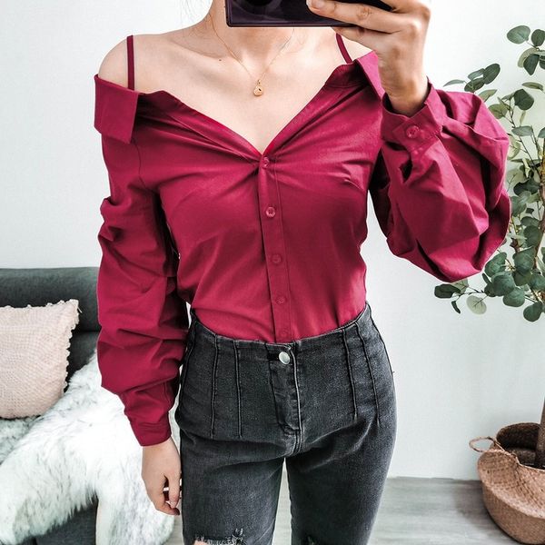 women's blouses new women's strapless lantern long-sleeved shirt generation, White
women's blouses new women's strapless lantern long-sleeved shirt generation, White