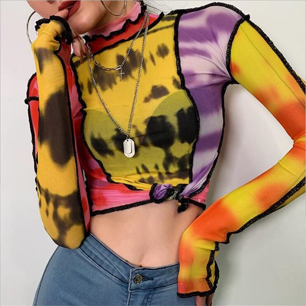 fashion t shirt graphic tees women tye dye print patchwork sheer mesh high neck long sleeve shirts streetwear c94-az15, White
fashion t shirt graphic tees women tye dye print patchwork sheer mesh high neck long sleeve shirts streetwear c94-az15, White