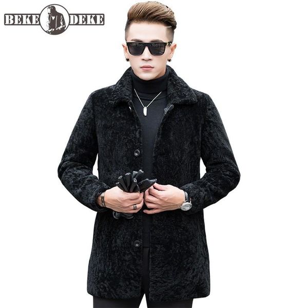 men's leather & faux luxury men real fur jacket single breasted sheep shearling overcoat slim fit business man office work winter natur, Black
men's leather & faux luxury men real fur jacket single breasted sheep shearling overcoat slim fit business man office work winter natur, Black
