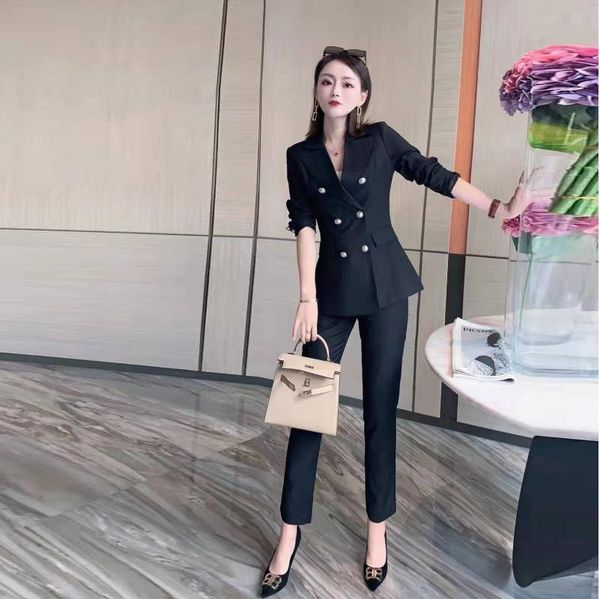 women's two piece pants casual suit early spring 2021 design double row button striped blazer slim leggings, White
women's two piece pants casual suit early spring 2021 design double row button striped blazer slim leggings, White