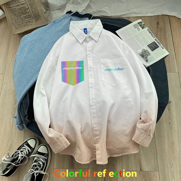 2021 men's korean style oversized colorful reflection printed long sleeve shirts cotton white gradient couple shirt hemd py11, White;black
2021 men's korean style oversized colorful reflection printed long sleeve shirts cotton white gradient couple shirt hemd py11, White;black