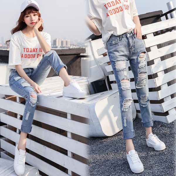 women's pants & capris woman 2021 summer and autumn loose slimming holes jeans denim, Black;white
women's pants & capris woman 2021 summer and autumn loose slimming holes jeans denim, Black;white