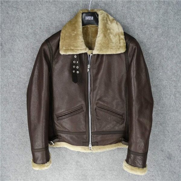 men's leather & faux genuine real coat sheepskin flying sheep shearling jackets male winter flight jacket brown men fur overcoat | 2046, Black
men's leather & faux genuine real coat sheepskin flying sheep shearling jackets male winter flight jacket brown men fur overcoat | 2046, Black