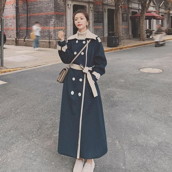 women's wool & blends stitching woolen coat women mid-length korean 2021 autumn winter woman casual hentle wild femme outwear, Black
women's wool & blends stitching woolen coat women mid-length korean 2021 autumn winter woman casual hentle wild femme outwear, Black