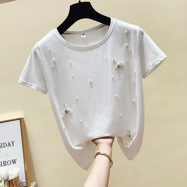 women's t-shirt fashion pearl beading cartoon swan cotton t shirt woman elegant loose baggy short sleeve o-neck summer clothes for wom, White
women's t-shirt fashion pearl beading cartoon swan cotton t shirt woman elegant loose baggy short sleeve o-neck summer clothes for wom, White