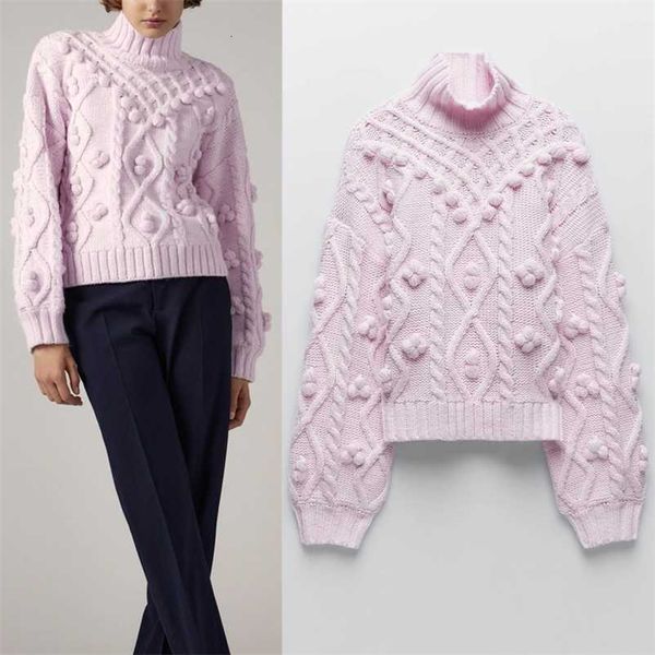 fall za pink knitted woman sweaters with pompoms turtleneck oversized cropped sweater women long sleeve ribbed trim pullover 201221, White;black
fall za pink knitted woman sweaters with pompoms turtleneck oversized cropped sweater women long sleeve ribbed trim pullover 201221, White;black