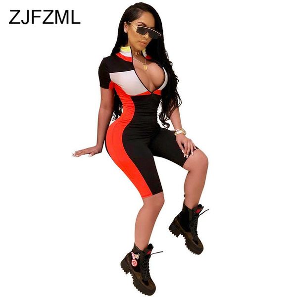 women's jumpsuits & rompers penelled bandage playsuit women short sleeve zipper up skinny one piece overalls summer stand collar bodyco, Black;white
women's jumpsuits & rompers penelled bandage playsuit women short sleeve zipper up skinny one piece overalls summer stand collar bodyco, Black;white