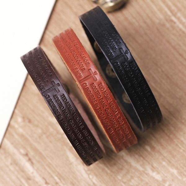 22cm long 1.3cm width black and brown leather link bible bracelet adjustable size
22cm long 1.3cm width black and brown leather link bible bracelet adjustable size