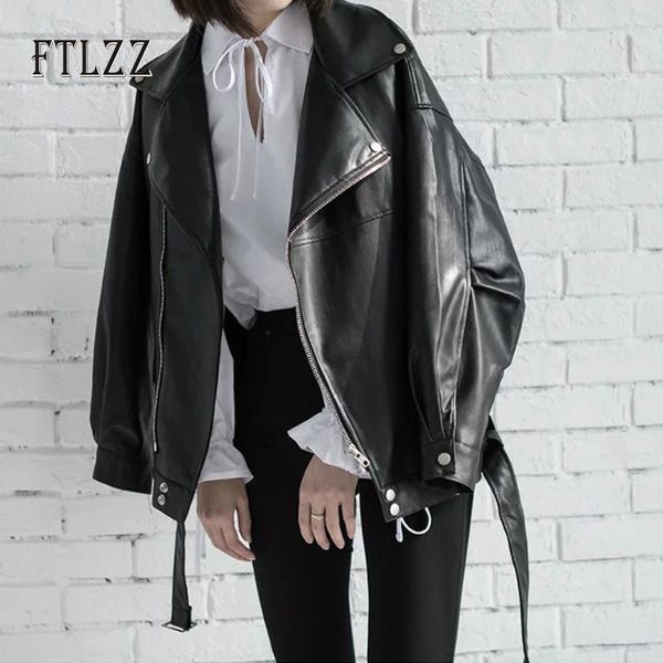 2021 ladies leather coat new spring autumn loose moto outwear women with belt turn down collar biker leahter jacket femme iwvu, Black 
2021 ladies leather coat new spring autumn loose moto outwear women with belt turn down collar biker leahter jacket femme iwvu, Black