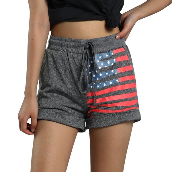 women's shorts women flag stripe print with pockets, loose fit drawstring waist short pants for summer, White;black
women's shorts women flag stripe print with pockets, loose fit drawstring waist short pants for summer, White;black
