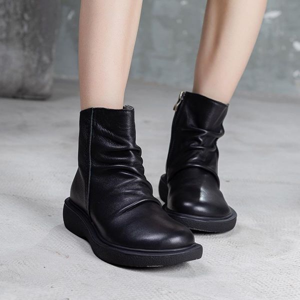boots handmade leather shoes women's 2021 autumn cowhide folds platform lady booties round head female short, Black
boots handmade leather shoes women's 2021 autumn cowhide folds platform lady booties round head female short, Black