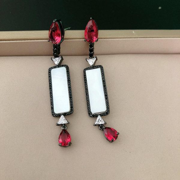 dangle & chandelier trendy red cz and white shell long drop earring for women, Silver
dangle & chandelier trendy red cz and white shell long drop earring for women, Silver