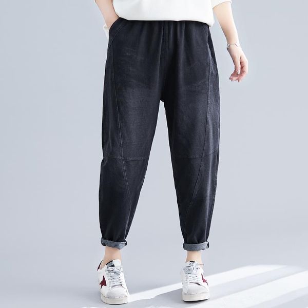 women's jeans women solid color elastic waist spring autumn harem pants literary ankle length loose casual trousers, Blue
women's jeans women solid color elastic waist spring autumn harem pants literary ankle length loose casual trousers, Blue