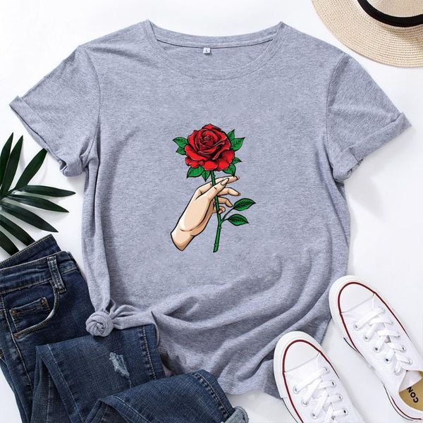 women's t-shirt rose graphic t shirts women o-neck casual cotton short sleeve shirt femme simple wild tee, White
women's t-shirt rose graphic t shirts women o-neck casual cotton short sleeve shirt femme simple wild tee, White