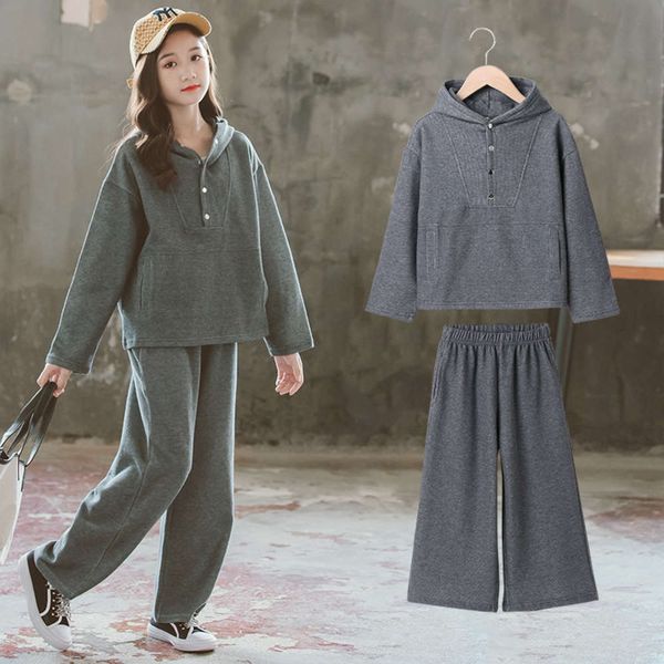 children's girls' korean 2021 spring new cuhk wide leg pants loose hooded sweater casual two piece set, White
children's girls' korean 2021 spring new cuhk wide leg pants loose hooded sweater casual two piece set, White