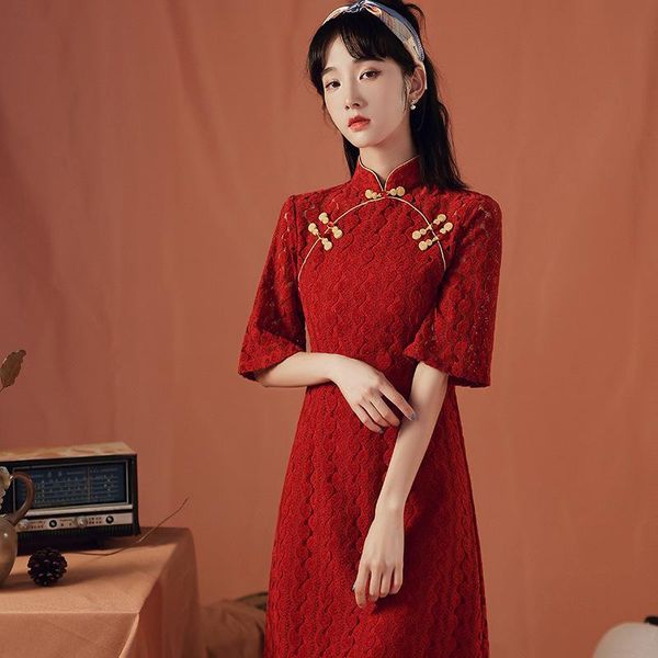 ethnic clothing wine-red chenille lace cheongdress middle sleeves one-button garden lapel standing collar daily party
ethnic clothing wine-red chenille lace cheongdress middle sleeves one-button garden lapel standing collar daily party