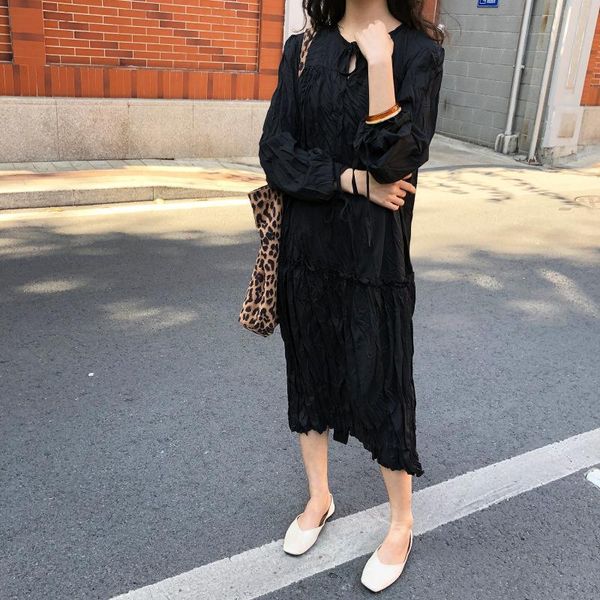 casual dresses 2021 arrival women's spring summer long sleeve pleated one-piece dress ladies loose o-neck lacing, Black;gray
casual dresses 2021 arrival women's spring summer long sleeve pleated one-piece dress ladies loose o-neck lacing, Black;gray