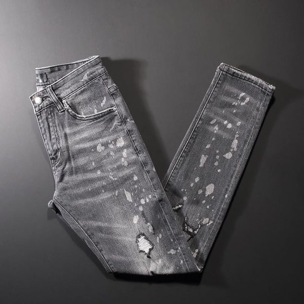 men's jeans streetwear denim punk pants slim fit fashion designer men elastic retro gray painted hip hop trousers ripped for, Blue
men's jeans streetwear denim punk pants slim fit fashion designer men elastic retro gray painted hip hop trousers ripped for, Blue