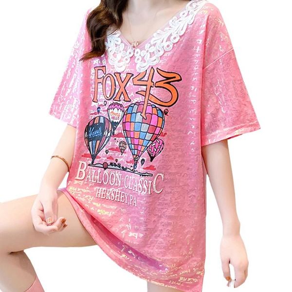 women's t-shirt zuolunouba summer fashion women t shirt print letter colorful air balloon tees lace v-neck female, White
women's t-shirt zuolunouba summer fashion women t shirt print letter colorful air balloon tees lace v-neck female, White