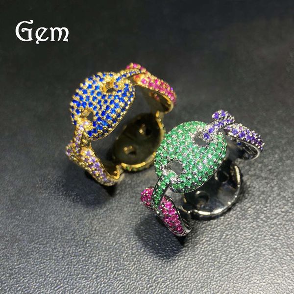 hip hop men's new coffee bean micro set zircon ring colorful zircon pig nose ring hip hop ring, Silver
hip hop men's new coffee bean micro set zircon ring colorful zircon pig nose ring hip hop ring, Silver