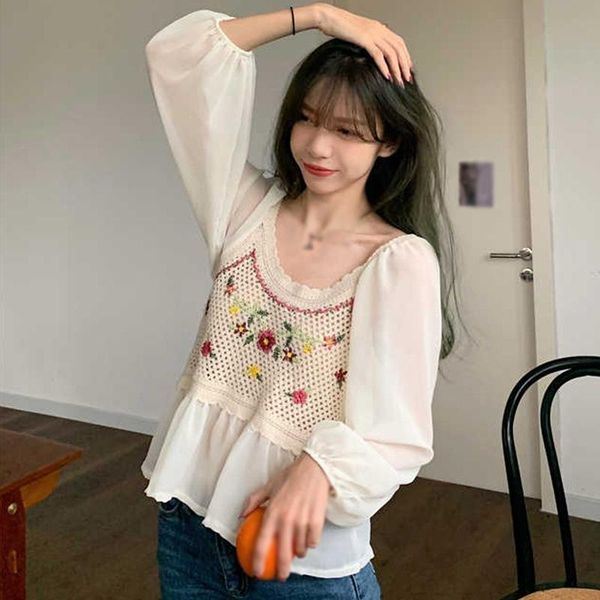 women's blouses & shirts women hollow out long sleeve chiffon stitching lace shirt summer floral embroidery top, White
women's blouses & shirts women hollow out long sleeve chiffon stitching lace shirt summer floral embroidery top, White